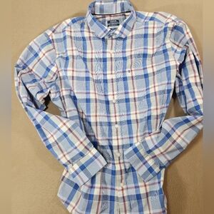 IZOD Men’s Large Regular Fit Plaid Button Down Shirt Blue/Red/White 16-16.5